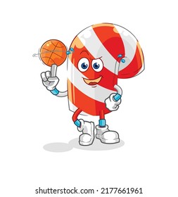 la caña de caramelo jugando a la mascota de baloncesto. vector de dibujos animados