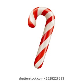 Candy Cane realistic Icon in 3D style design. Christmas candy cane. Christmas stick. Traditional xmas candy with red and white stripes. Santa caramel cane with striped pattern. Vector illustration