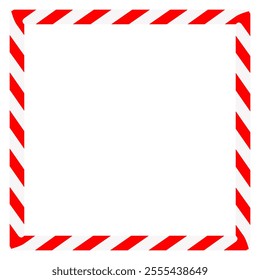 Candy cane rectangle frame. Christmas ribbon with red and white stripes. Greeting card with New Year or Christmas decorating border. Vector illustration