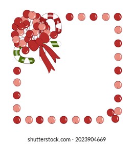 caña de caramelo, bayas rojas y cinta roja saludos navideños e invitaciones tarjeta de ilustración vectorial.