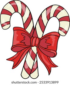 Candy cane with red coquette. Art and Illustration