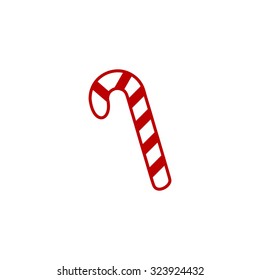 Candy Cane. Red Flat Icon. Vector Illustration Symbol