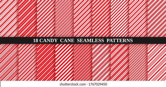 Candy cane red stripe seamless pattern. Vector. Christmas candycane background. Red wrapping paper. Set of holiday textures. Peppermint caramel diagonal print. Classic winter illustration.