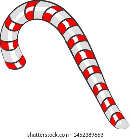 A candy cane with red stripes, vector, color drawing or illustration.