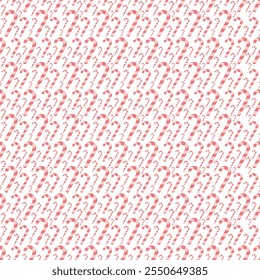 Candy cane. Repeating vector pattern. Seamless Christmas ornament of striped red and pink lollipops. Isolated colorless background. Flat style. Idea for web design.