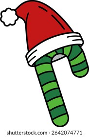 candy cane with a santa hat on top