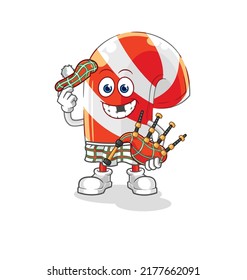 the candy cane scottish with bagpipes vector. cartoon character