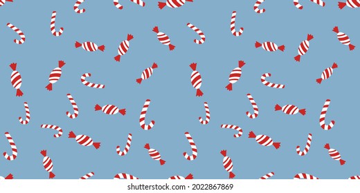 El patrón de la caña de caramelo es impecable. Ilustración vectorial de fondo de Navidad. Para envolver papel, diseño, postal, tela, ropa de bebé, cuarto de bebé. Concepto de Navidad y Año Nuevo.