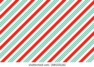 Candy cane seamless pattern. Christmas striped background. Vector. Xmas holiday diagonal stripes. Cute caramel package print. Red green wrapping paper. Geometric illustration.