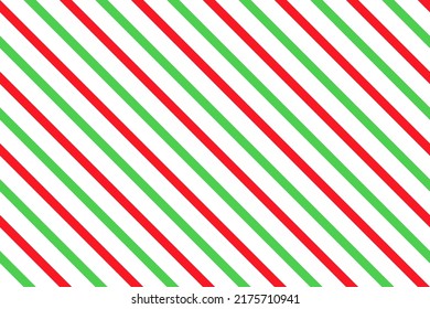 Candy cane seamless pattern. Christmas striped red green background. Xmas prints with diagonal lines. Abstract geometric texture. Cute holiday wrapping paper. Vector illustration.