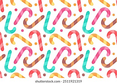 Candy Cane Seamless Pattern. Sweet Festive Background. Lollipop and Bonbon Endless Backdrop.
