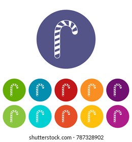 Candy cane set icons in different colors isolated on white background