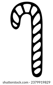 Candy cane. Candy cane shaped candy cane. Vector illustration. Outline on isolated background. Doodle style. Sketch. Coloring book for children. Sweet lollipop. Festive print. Idea for web design