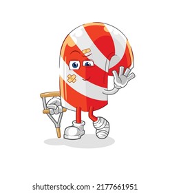 the candy cane sick with limping stick. cartoon mascot vector