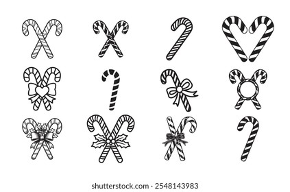 Candy Cane Silhouette bundle, Candy Cane icon Set.