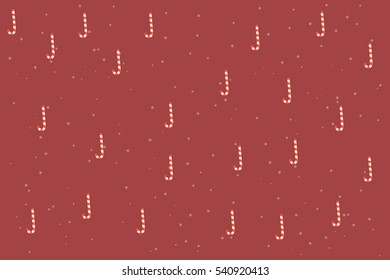 candy cane and snowflakes on red background
