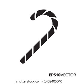 Candy cane solid black icon. Glyph symbol of sweet food and hard candy. Unhhealthy eating flat vector illustration.