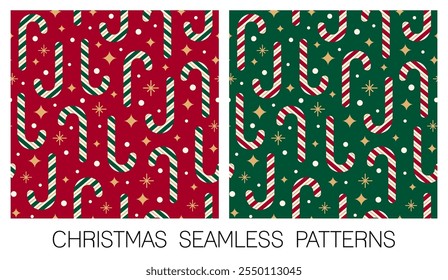 Candy cane with star snd snow seamless pattern design for christmas holidays background.