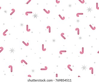 Candy Cane Stars Dots Seamless Pattern Background For Scrapbook, Flyers, Posters, Web, Greeting Cards
