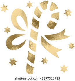 Caña de caramelo con estrellas y malla en oro con fondo transparente
