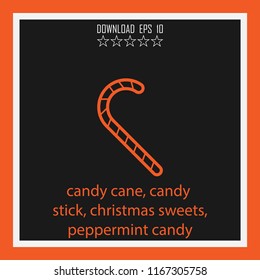 candy cane, candy stick, christmas sweets, peppermint candy vector icon