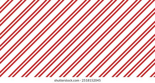 Candy cane stripe seamless pattern, holiday repeat background. Vector diagonal red abstract design