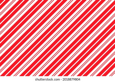 Candy cane striped pattern. Seamless Christmas red background.Cute caramel package texture. Xmas holiday print with diagonal lines. Peppermint geometric wrapping paper. Vector illustration