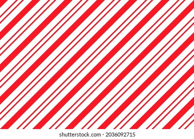 Candy cane striped pattern. Seamless Christmas red background. Vector. Peppermint wrapping texture. Cute caramel package print. Xmas holiday diagonal lines. Abstract geometric illustration.
