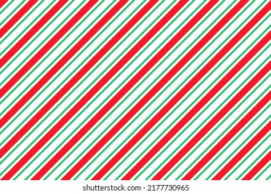 Candy cane striped pattern. Seamless Christmas print. Cute caramel red green package background. Xmas holiday texture with diagonal lines. Peppermint geometric wrapping paper. Vector illustration