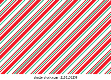 Candy cane striped pattern. Seamless Christmas background. Holiday peppermint wrapping print with Xmas diagonal lines. Cute caramel package texture. Abstract geometric backdrop. Vector illustration.