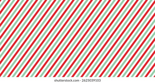 Candy cane striped pattern. Seamless Christmas background. Peppermint wrapping print with diagonal lines. Cute caramel package texture. Xmas holiday geometric backdrop. Vector illustration.