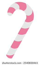 Candy cane. Striped pink and white lollipop. Color vector illustration. Isolated background. Flat style. Christmas sweet treat. Candy cane shaped lollipop. Web design idea.