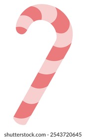 Candy cane. Striped red and pink lollipop. Color vector illustration. Isolated background. Flat style. Christmas sweet treat. Candy cane shaped lollipop. Web design idea.