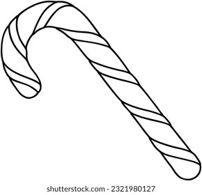Candy cane with stripes sweet confectionery dessert new year doodle linear cartoon coloring