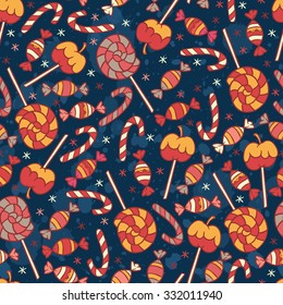 candy cane, sweet candy, candy apple and lollipop vector seamless pattern