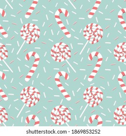 Candy cane and sweet lollipop seamless pattern, Christmas candy background