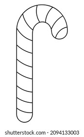 Candy cane. Sweet lollipop. Sketch. Caramel stick in the shape of a cane. Candy. Vector illustration. Doodle style. Coloring book. Outline on an isolated background. Merry Christmas 