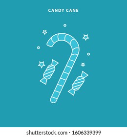 Candy Cane Sweet Minimal Color Flat Line Stroke Icon