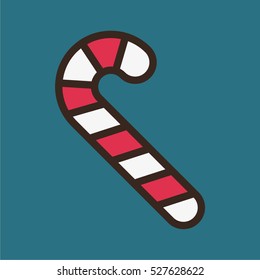 Candy Cane Sweet Minimal Color Flat Line Stroke Icon Pictogram Symbol Illustration
