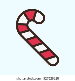 Candy Cane Sweet Minimal Color Flat Line Stroke Icon Pictogram Symbol Illustration
