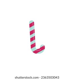 Candy cane sweet stick. Christmas or New Year festive flat icon. Vector illustration of white cane with red stripes isolated on white background. Traditional xmas gift sweetness