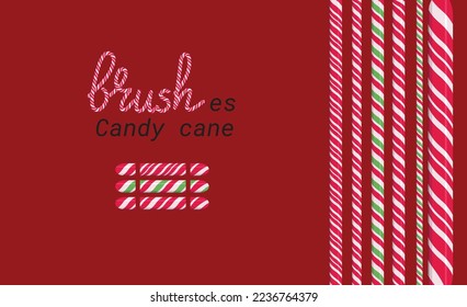 Candy Cane swirl vector brush set for Christmas holidays design. Hard candy lettering and winter borders sample. Elements isolated for design on background. 