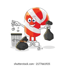 the candy cane Throw garbage mascot. cartoon vector