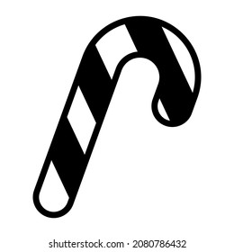 candy cane, vector black filled outline icon.