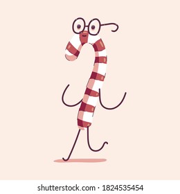 Candy cane vector cartoon Christmas character isolated on background.