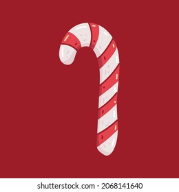 Candy cane vector cartoon illustration isolated on a red background.