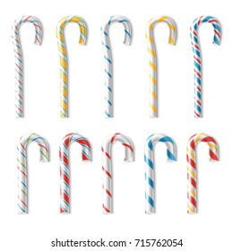 Candy Cane Vector. Christmas Candy Cane. Realistic Set Isolated. Top View. Xmas Banner And New Year Design Concept Illustration
