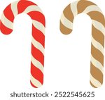 Candy Cane Vector Flat Icon Design. Christmas candy cane. Christmas stick. Traditional xmas candy with red, brown and white stripes. Santa caramel cane with striped pattern. Vector illustration