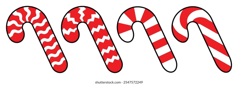 Candy Cane Vetor Design de Ícone Plano. Cana de doces de Natal. Vara de Natal. doce de Natal com listras vermelhas e brancas. Ilustração vetorial