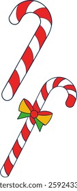 Candy Cane Vector, Hand drawn candy canes, Set of Christmas candy canes vector art design
